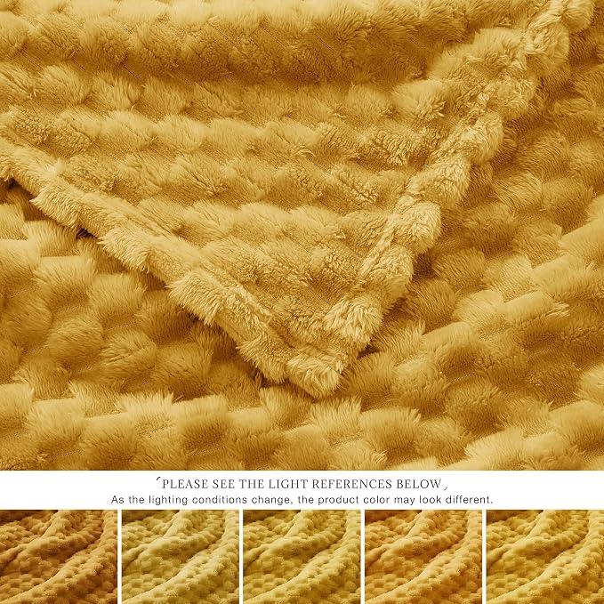 EXQ Home Gentle Soft Fleece Throw Blanket – Cozy Lightweight 3D Imitation Turtle Shell Jacquard Blanket for Couch Bed – All-Season Warm Fuzzy Flannel Blanket for Women Mom Gift(50"x60",Mustard Yellow)