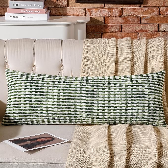AmHoo Boho Chenille Pillow Cover Decorative Tufted Pillowcase for Couch Bed Sofa Bedroom Living Room Modern 14 x 36-Inch Sage Green