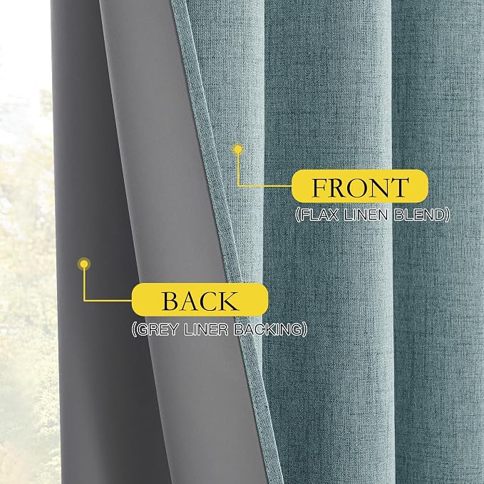 NICETOWN 100% Blackout Curtains for Kitchen 63" L Set of 2, Skylark Blue | Thermal Insulated, Flax Textured, Full Light Blocking Window Draperies for Nursery, Rod Pocket & Back Tab, W42" x L63" Each