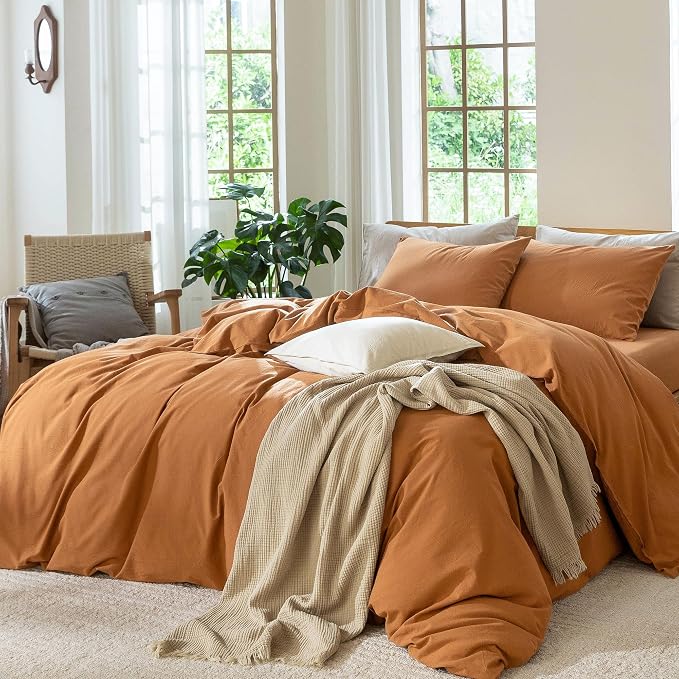MooMee Duvet Cover Set 100% Washed Cotton Linen Like Oversized King | Relaxed Linen-like Texture. Soft, Breathable & Long-lasting Comfort. Lightweight. Hidden Zipper with 8 Interior Corner Ties