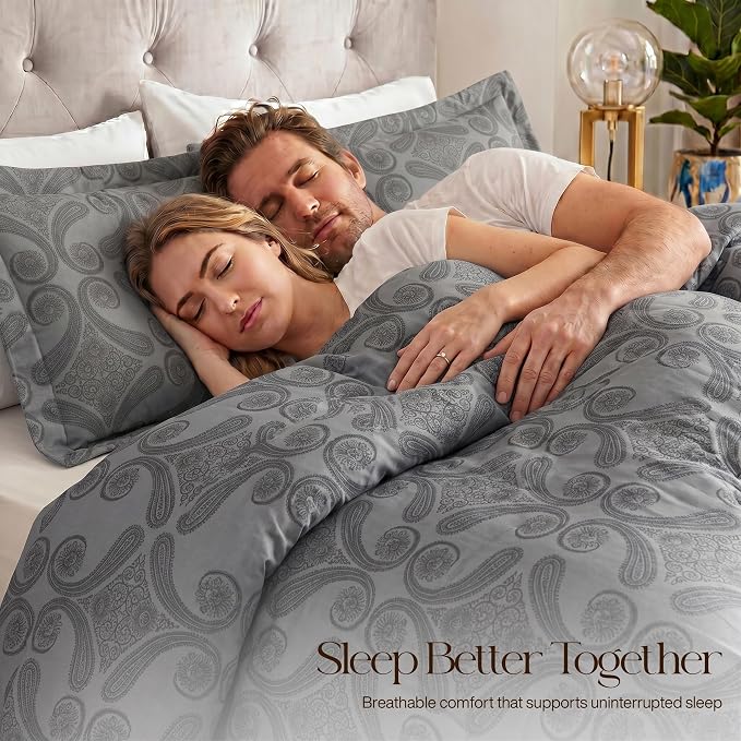 Utopia Bedding 3 Pc Queen Comforter Set, Printed Comforter, Paisley Grey | Comforter Set Includes Comforter (88x88) Inches, 2 Shams (20x26) Inches. Soft Microfiber Down Alternative, Machine Washable.