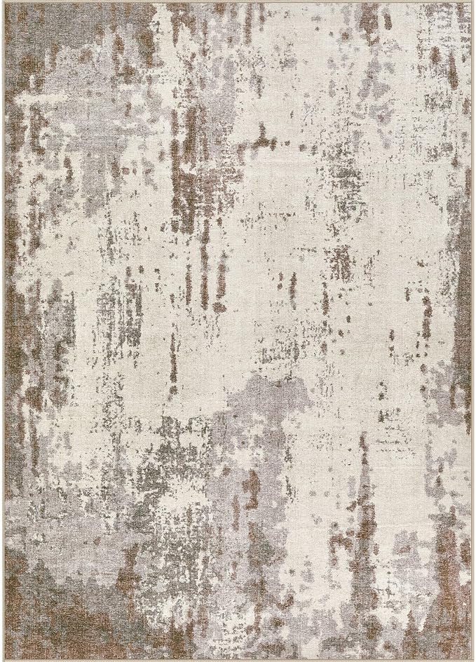 UERMEI 9x12 Washable Area Rug - Neutral Modern Abstract Living Room Rugs, Non-Slip Soft Large Indoor Floor Carpet for Bedroom Home Office & Under Dining Table Decor, Brown/Grey/Beige