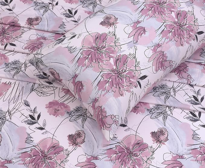 RUVANTI 100% Cotton Percale Sheets Full Size, Lilac Floral | Crisp Cooling, Deep Pocket 16", Soft Breathable & Durable, Hotel-Style, 4 Piece Set