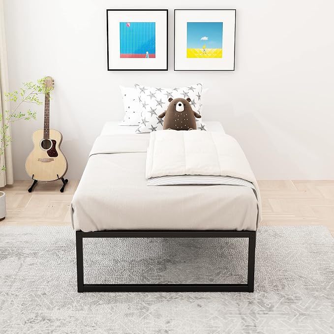 Lutown-Teen 16 Inch Twin Size Bed Frames with Heavy Duty Steel Slat Support | Twin Platform Bed Frame No Box Spring Needed, Noise Free, Easy Assembly, Black