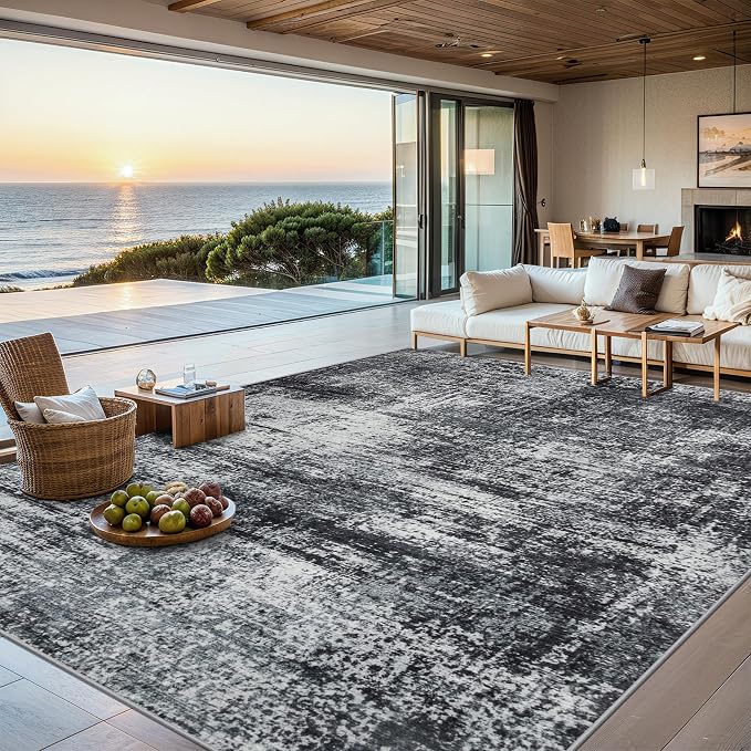 PLHXFR Area Rug Living Room: 5x7 Abstract Washable Carpet Dark Black | For Bedroom Dining Room Farmhouse Nursery Home,Machine washable,Non Slip,Large Soft Neutral,Stain Resistant, Indoor Floor