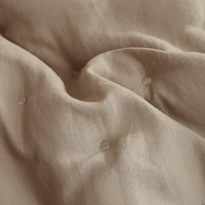WDCOZY Beige Cloud Twin Size Quilt Set, Tan Lightweight Farmhouse Bedspread, Rustic Country Coverlet, Taupe Camel Soft Bedding, Thin Comforter for All Season - 2 Pieces, 68x90 inches
