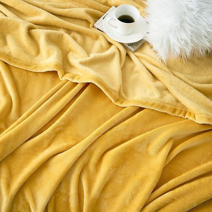 Hansleep Twin Yellow Fleece Blanket, Soft Flannel Bed Blanket | Fuzzy Cozy Blanket 60x80 Inches, Multi-use for Bed, Sofa, Couch, Travel, Camping, All Season Warm Lightweight Cover