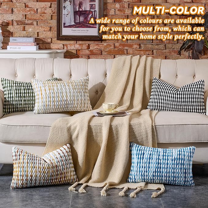 AmHoo Boho Chenille Pillow Cover Decorative Tufted Pillowcase for Couch Bed Sofa Bedroom Living Room Modern 12 x 20-Inch Sky Blue