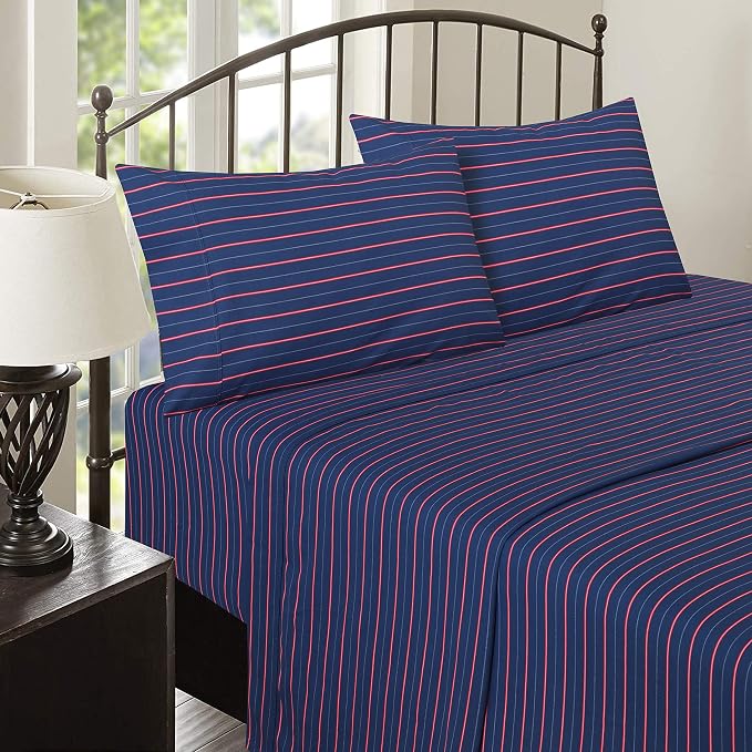 RUVANTI 100% Cotton Percale Sheets Split King Size, Nautical | Crisp Cooling, Deep Pocket 16", Soft Breathable & Durable, Hotel-Style, 5 Piece Set