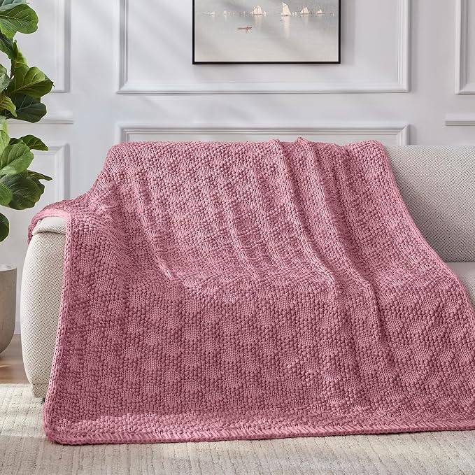 Anysay Knitted Weighted Blanket for Adult, Chunky Knit Throw 36''*48'' 5lbs | Cooling Weighted Blanket for Sleep Breathable Machine Washable Fall Heavy Blanket for Room Decor(Pink)