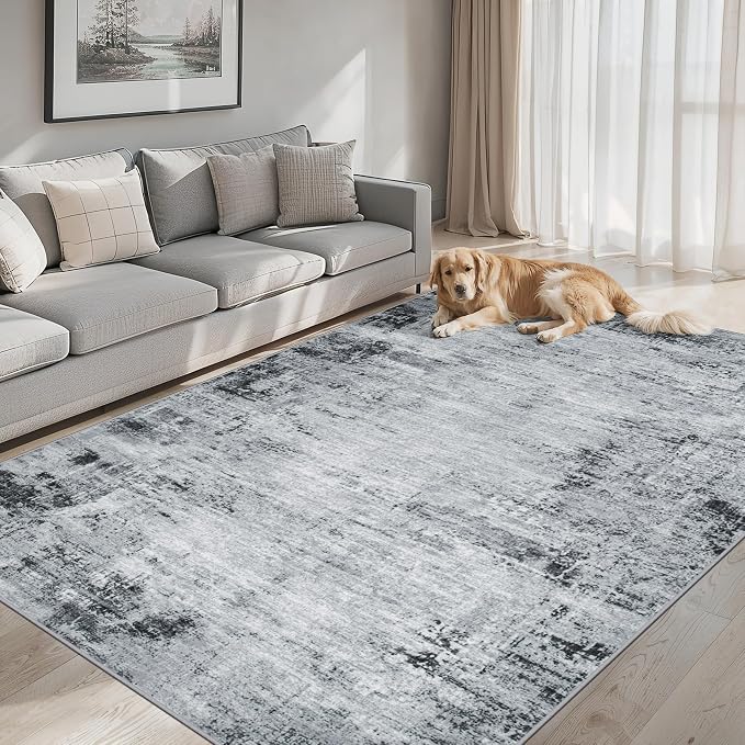 PLHXFR 10x14 Area Rug Living Room: Modern Abstract Washable Carpet Black | For Bedroom Dining Room Farmhouse Nursery Home,Machine washable,Non Slip,Large Soft Neutral,Stain Resistant, Indoor Floor