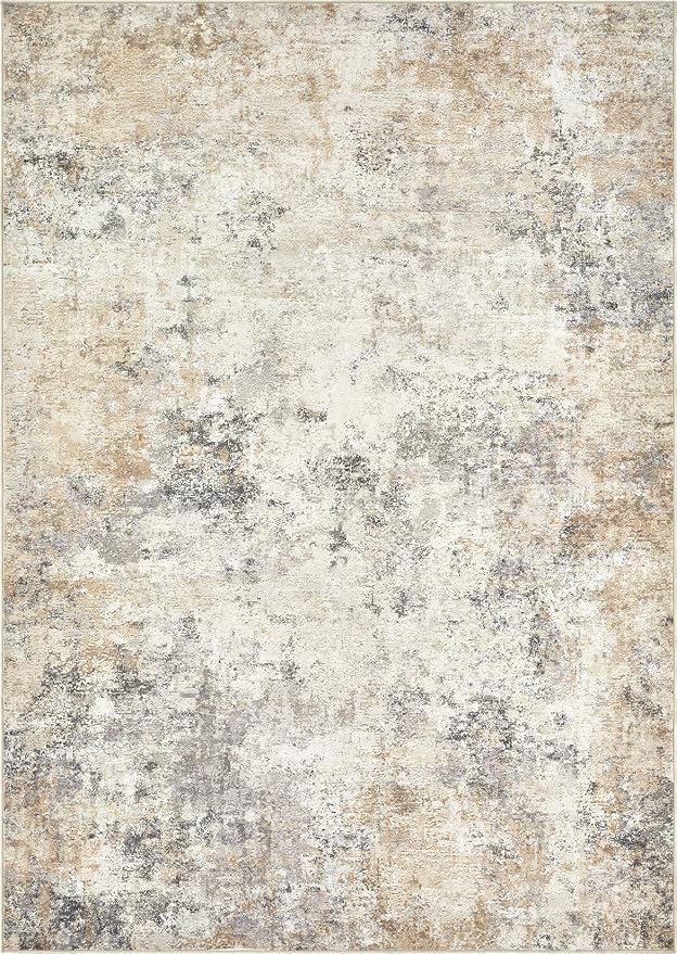 UERMEI 10x14 Washable Area Rug - Neutral Modern Abstract Living Room Rugs, Non-Slip Soft Large Indoor Floor Carpet for Bedroom Home Office & Under Dining Table Decor, Golden Grey