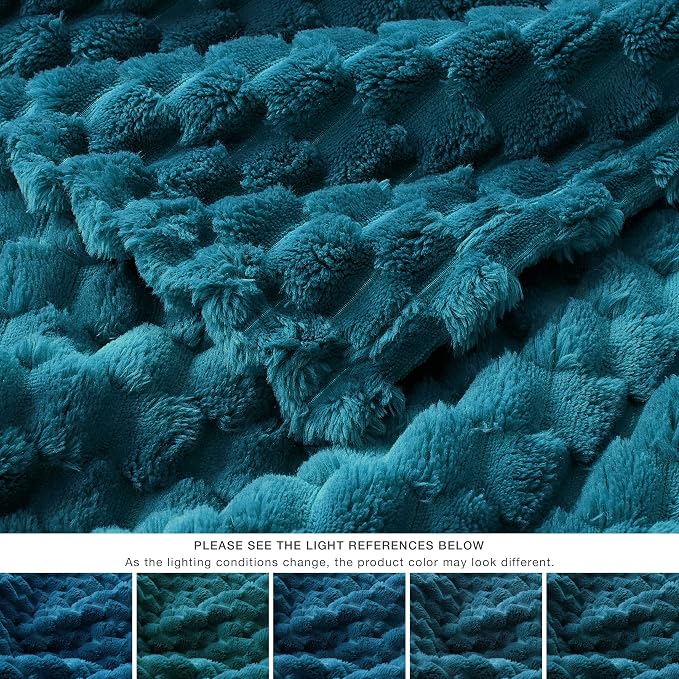 EXQ Home Fleece Blanket Twin Size for Couch or Bed - 3D Imitation Turtle Shell Jacquard Decorative Blankets - Cozy Soft Fuzzy Flannel Blanket Suitable for All Seasons(60"×80",Teal)