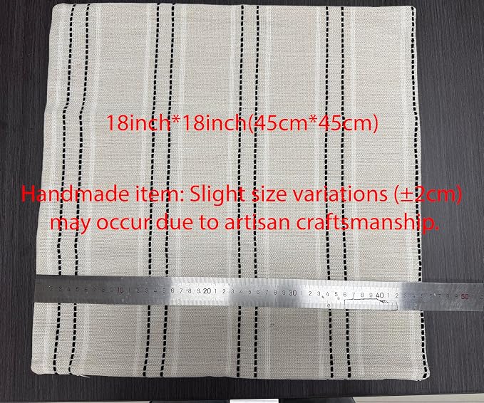 Hckot Black Striped Throw Pillow Covers 18x18 Set of 2 Accent Pillow Cover | Textured Linen Decorative Pillowcase Square Cushion Covers for Couch Sofa Bed Living Room Boho Farmhouse Home Decor
