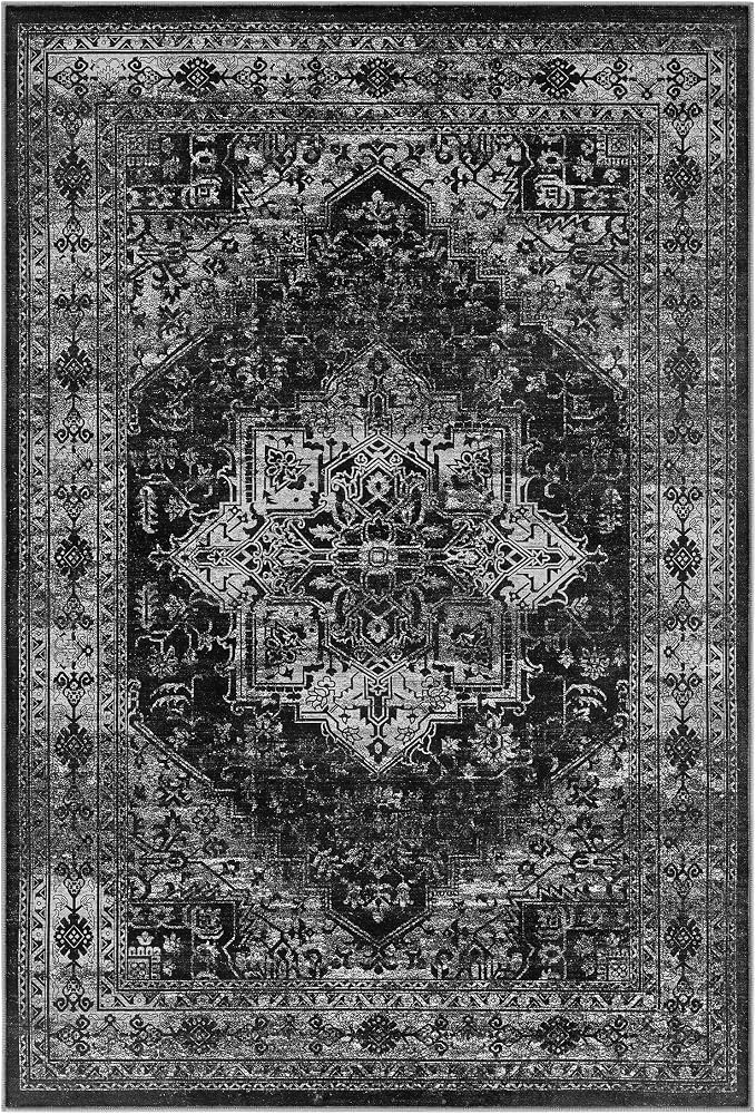 UERMEI 9x12 Area Rug Living Room Rugs - Washable Vintage Soft Large Rug Indoor Floor No Slip Rug Carpet for Bedroom Farmhouse Under Dining Table Home Office Decor - Black
