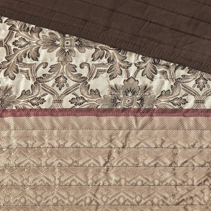 Madison Park Quilt Set Luxurious Jacquard Stripes Design - All Season, Coverlet Bedspread Lightweight Bedding Layer, Shams, Decorative Pillow, Full/Queen(90"x90"), Floral Red 5 Piece | All Season, Luxurious Coverlet Bedspread Lightweight Bedding Layer,...