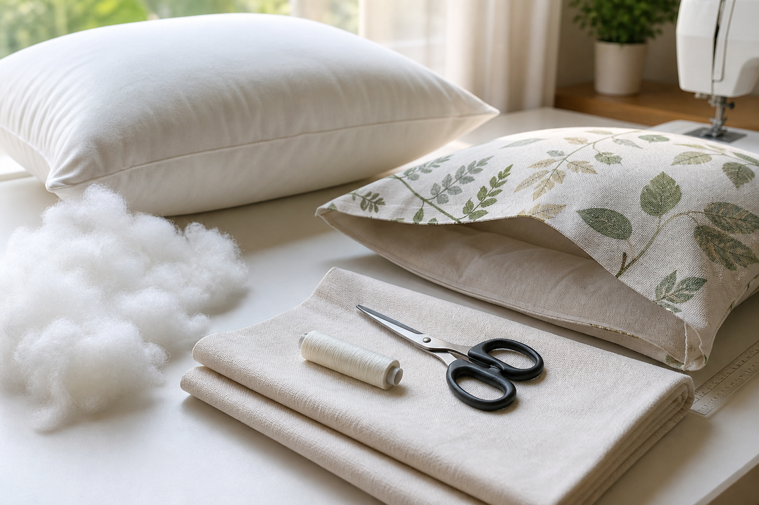 Clean old pillow materials arranged for making a decorative cushion