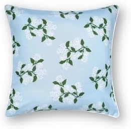 Hofdeco Premium Coastal Patio Indoor Outdoor Throw Pillow Cover Only, 20"x20" Water Repellent for Backyard, Couch, Baby Blue Print Hydrangea Flower