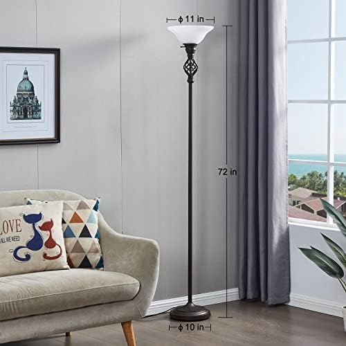 GyroVu Torchiere Floor Lamp for Living Room, LED Standing Reading Light | Glass Lampshade,72" Vintage Tall Lamps for Bedroom Corner Home Office, Bulbs Included