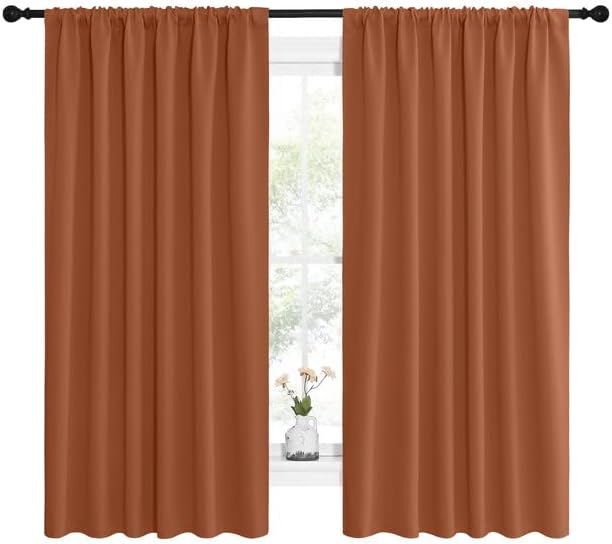 NICETOWN Blackout Curtains and Drapes - Thermal Insulated Solid Rod Pocket Blackout Draperies/Panels for Living Room, Bedroom (Burnt Orange, 1 Pair, 62 by 63 inches)