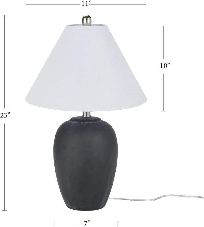 Nourison Home 23" Black Vintage Distressed Ceramic Pot Table Lamp for Bedroom, Living Room, End Table, with White Conical Empire Shade