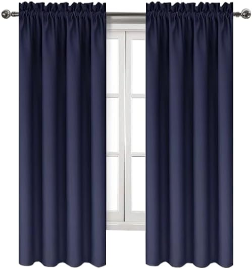 DWCN Blackout Curtains for Bedroom Living Room 38 x 72 Inch Long Navy | 2 Panels Set, Room Darkening, Thermal Insulated, Light Blocking, Rod Pocket Drapes, Noise Reducing Window Treatments