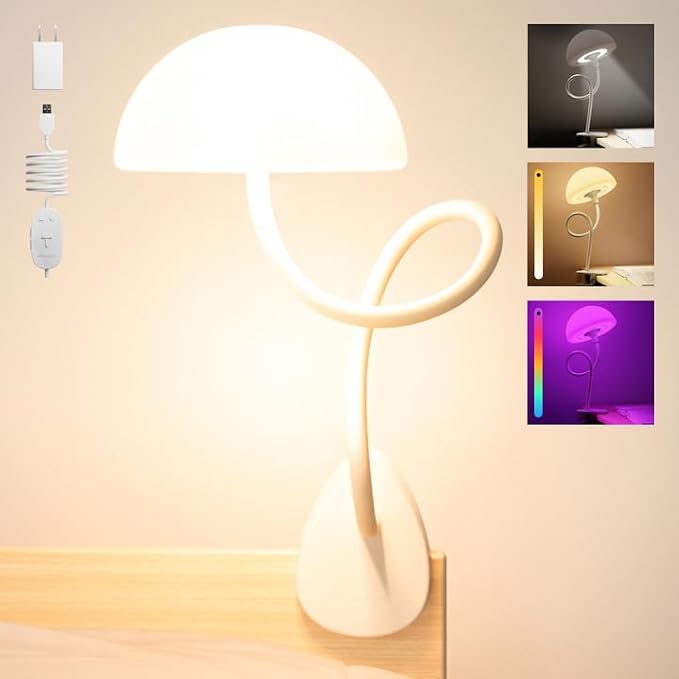 Smallish Shroommate Clip On Light for Dorm Room - 2.0 (White) | Bed Headboard Lamp, Bedside Table Lamp Dorm, College Dorm Room Essentials, Night Light Kids Nursery, MultiColor LEDs