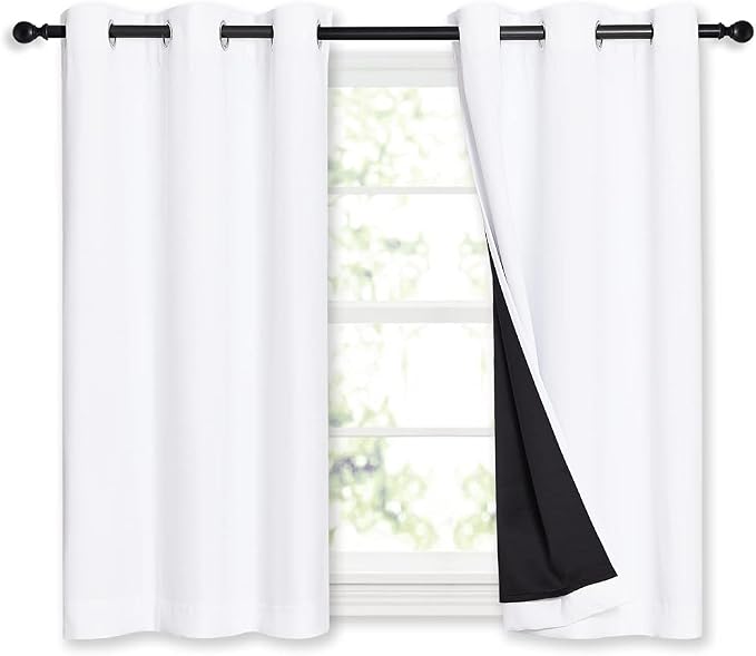 NICETOWN White Blackout Curtains for Kitchen 42" Wide x 45" Long 2 Panels | 100% Light Blocking 2 Thick Layers Room Darkening Thermal Insulated Lined Drapes for Bedroom Small Window Treatment Decor
