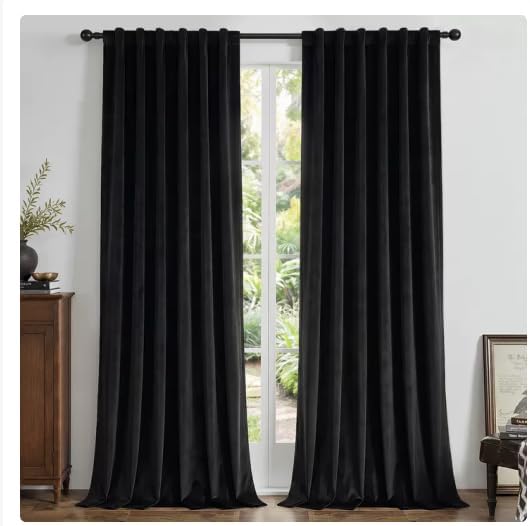 Joydeco 100% Blackout Curtains Velvet Black Out Curtain 96 Inch Drapes | for Bedroom Living Room, Heat and Light Blocking, Thermal Insulated Luxury Heavy Duty Curtain 2 Panels Back Tab&Rod Pocket