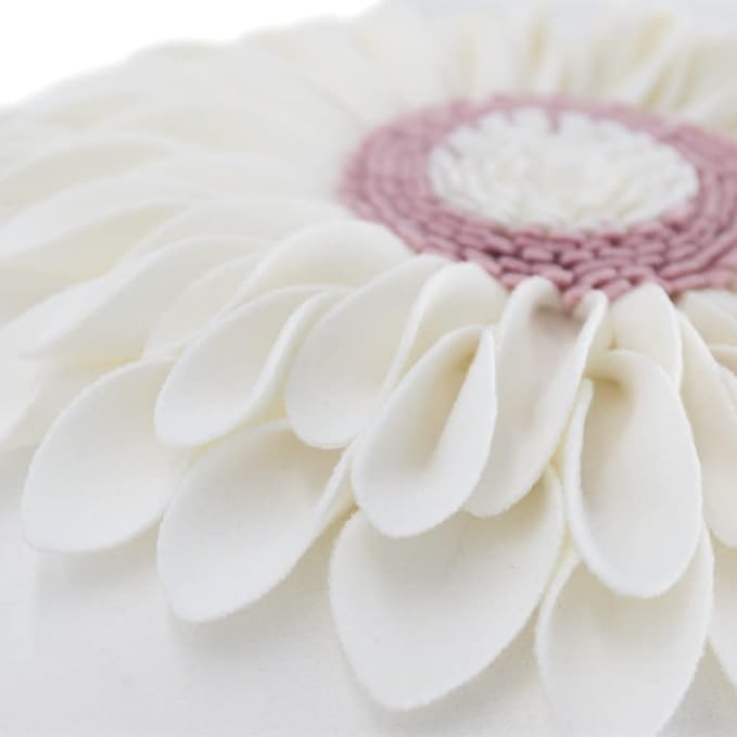 OiseauVoler 3D Flower Throw Pillow Covers, Cream White, 18 x 18 Inch | Decorative, Handmade, For Couch Bed Living Room, Farmhouse Home Decor