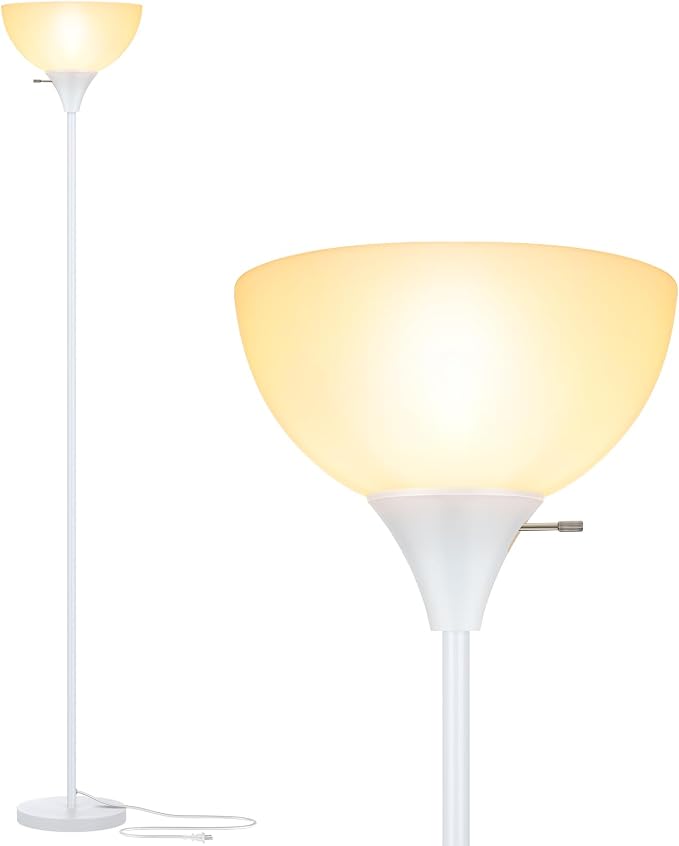 Coucrek Floor Lamp, LED Standing Lamps with White Plastic Shade, Corner Floor Lights for Living Room Bedroom, Rotary Switch, Bulb not Included, White