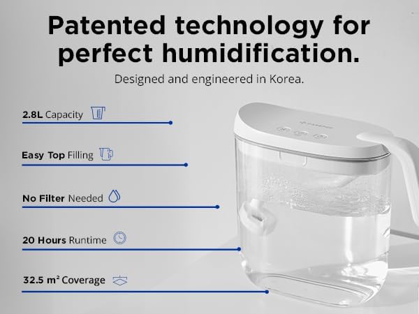 Carepod Mini 21P Ultrasonic Cool Mist Humidifier Whisper-Quiet Filter-Free Easy Clean - Only 3 Washable Parts to Clean, Auto Shut-off, 0.74gal 2.8l Tank, Nursery, Baby, Kids Bedrooms
