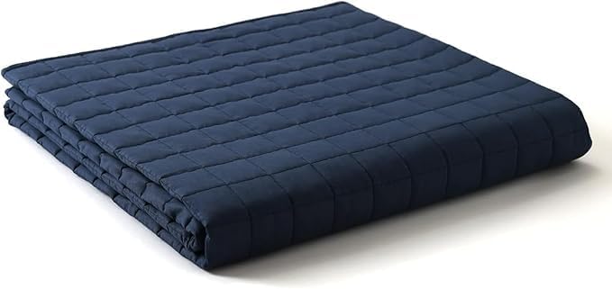 YnM 25lbs Weighted Blanket for Adults, Cotton Heavy Bed Throw Blanket with Cooling Glass Beads for All Season Use, Ideal for One Person of 240lbs (60x80 Inches, Queen Bed, Navy)