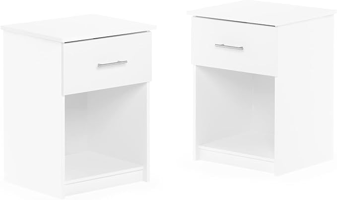 Furinno Tidur Nightstand, 2-Pack, Solid White | Bar Handle, with Storage Shelf, Bedside Table, End Table, Side Table, for Bedroom, Closet, Dorm