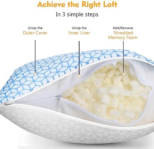 Love Attitude Shredded Memory Foam Pillows King Size Pillows Set of 4 | Cooling Firm and Adjustable for Stomach, Back and Side Sleepers