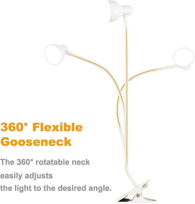 LiFMIRA Clip on Lamp USB Reading Light, Desk Lamp with Clamp White | 3 Color Modes, 10 Dimmable Brightness Eye Care Clamp Lamp with Flexible Gooseneck for Reading in Bed Desk Headboard Computer
