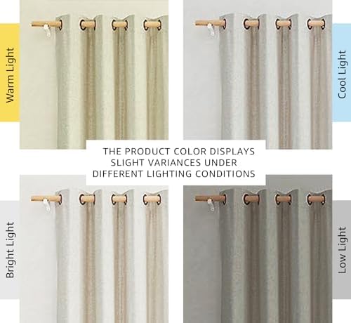 NICETOWN Natural 100% Blackout Linen Curtains 84 inch Long Burg for Living Room, 2 Panels, 52" Wide, Farmhouse Thick Completely Blackout Window Treatment Thermal Insulated Warm Drapes for Winter
