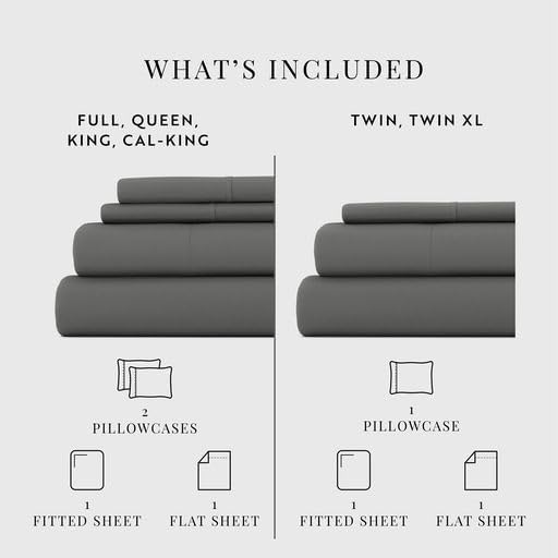 Linen Market Brushed Microfiber Full Sheet Set 4 Piece – Oeko-TEX Certified Ultra Soft & Wrinkle-Free - 16" Deep Pocket Sheets - Easy Care Full Size - Gray
