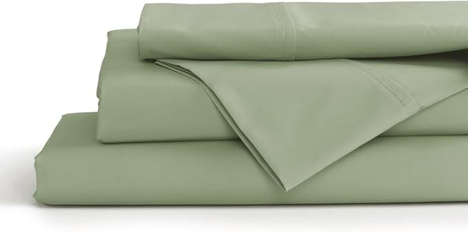 Linen Home 100% Cotton Percale Sheets Queen Size, Sage, Deep Pocket, 4 Pieces Set - 1 Flat, 1 Deep Pocket Fitted Sheet and 2 Pillowcases, Crisp Cool and Strong Bed Linen