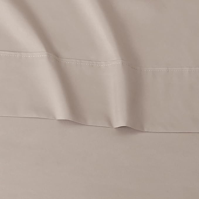 Amazon Basics Lightweight Super Soft Easy Care Wrinkle Free Breathable Microfiber 4 Piece Bed Sheet Set with 14-Inch Deep Pockets, Machine Washable, Brushed, King, Taupe, Solid