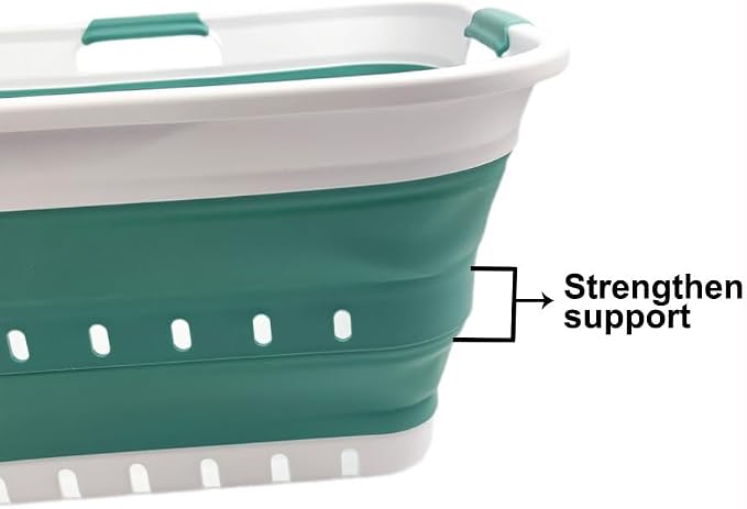 SAMMART 42L (11 gallon) Collapsible Plastic Laundry Basket - Foldable Pop Up Storage Container/Organizer - Space Saving Hamper/Basket (1, White/Celadon Green)