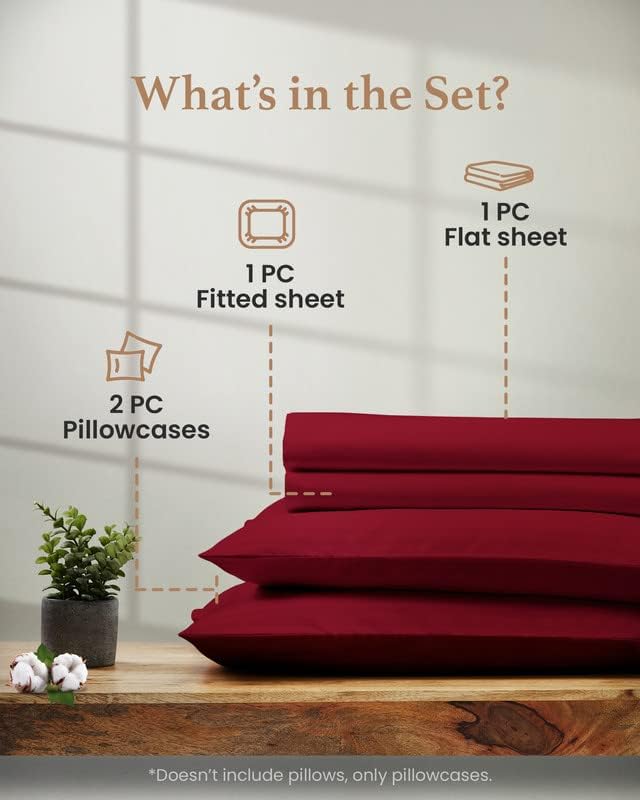 Good Sleep Bedding 100% Egyptian Cotton King Size Sheets Set, 4 Piece Silky Sateen Weave King Bed Sheets, Ultra-Soft & Durable Hotel Luxury, 16" King Size Sheets Deep Pocket Set - Burgundy