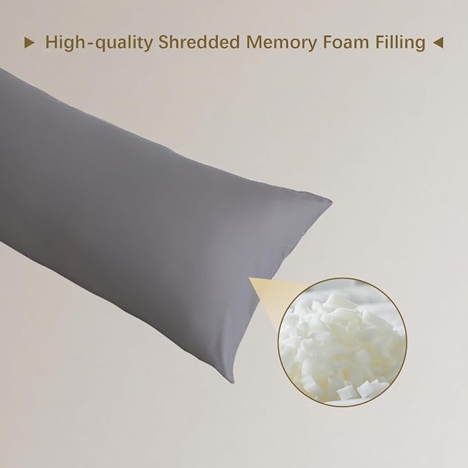 Memory Foam Body Pillow Insert,Bed Pillow for Adults, Grey | Soft & Supportive Bed Pillow, Breathable Full Body Pillows, Large Long Bed Pillow