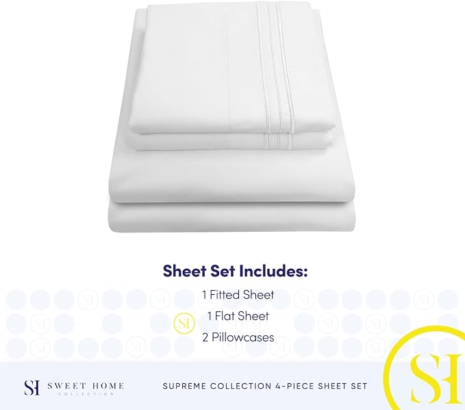 Full Size Sheet Sets - Breathable Luxury Sheets with Full Elastic & Secure Corner Straps Built In - 1800 Supreme Collection Extra Soft Deep Pocket Bedding, Sheet Set, EXTRA DEEP pocket - Full, White