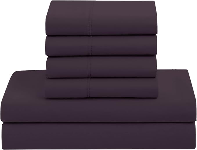 Sweet Home Collection 7 Piece Comforter Set Bag Solid Color All Season Soft Down Alternative Blanket & Luxurious Microfiber Bed Sheets, Purple, Full