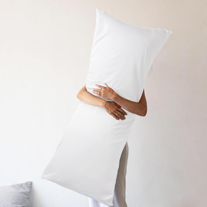 WishSmile Body Cooling Pillowcase Long Pillow Case Breathable Cool Silky Soft Rayon Derived from Bamboo Fabric, Hair and Skin Friendly, White, 1 Pack, 20x54IN