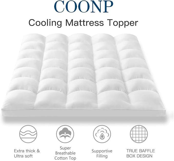 King Mattress Topper, Cotton Extra Thick Pillow Top Mattress Pad | 100% Cotton Top Bed Topper Protector, Cooling Mattress Cover for Back Pain, Soft Breathable for Hot Sleeper, White