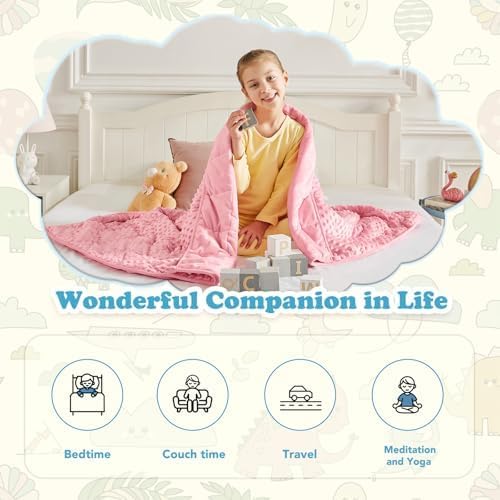 CuteKing Weighted Blanket - Weighted Blanket with Premium Glass Beads - Heavy Blanket Crystal Velvet for Comfortable & Warm - Thick Blanket All Season (7lbs, 40"x60", Pink Bubble)