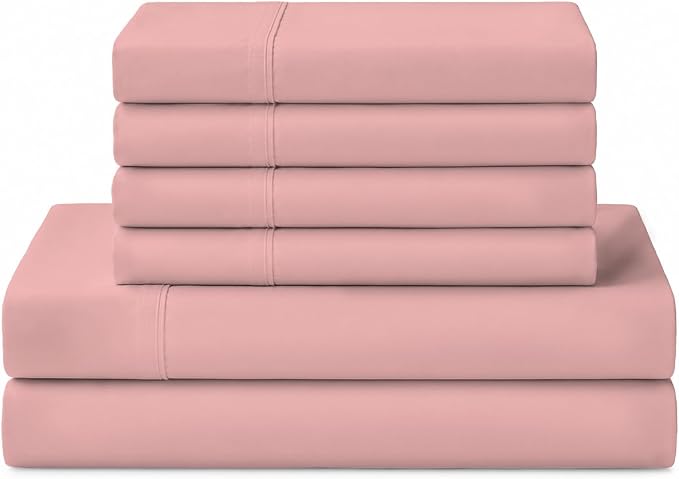 Linen Home 100% Cotton Percale Sheets Queen Size, English Rose, Deep Pocket, 6 Pieces Set- 1 Flat, 1 Fitted and 4 Pillowcases, Crisp Cool and Long Staple Strong Bed Linen