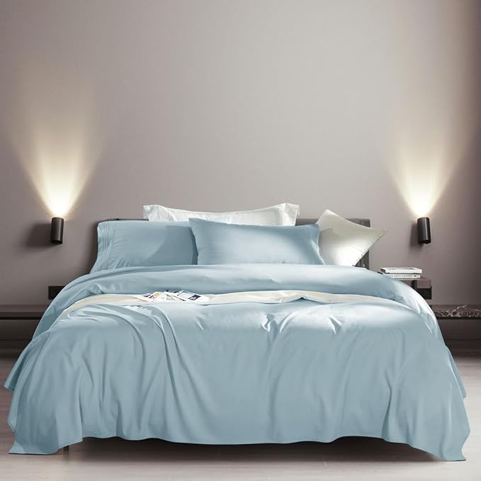 SONORO KATE Bed Sheet Set Super Soft Microfiber 1800 Series Luxury Egyptian Sheets Fit 18-24 Inch Deep Pocket Mattress Wrinkle-6 Piece (Spa Blue, Twin)